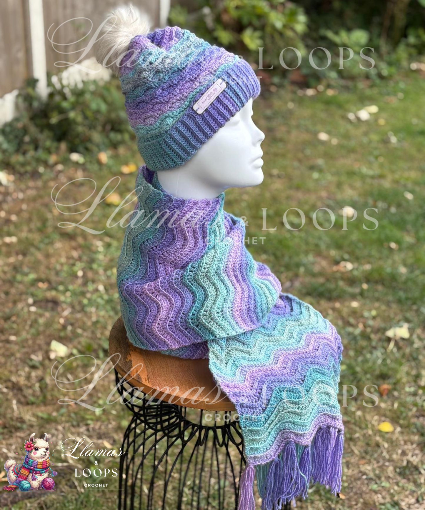Ocean Drift Set - (Scarf + Bobbie Hat)  Blue, Green, Mixed, Purple