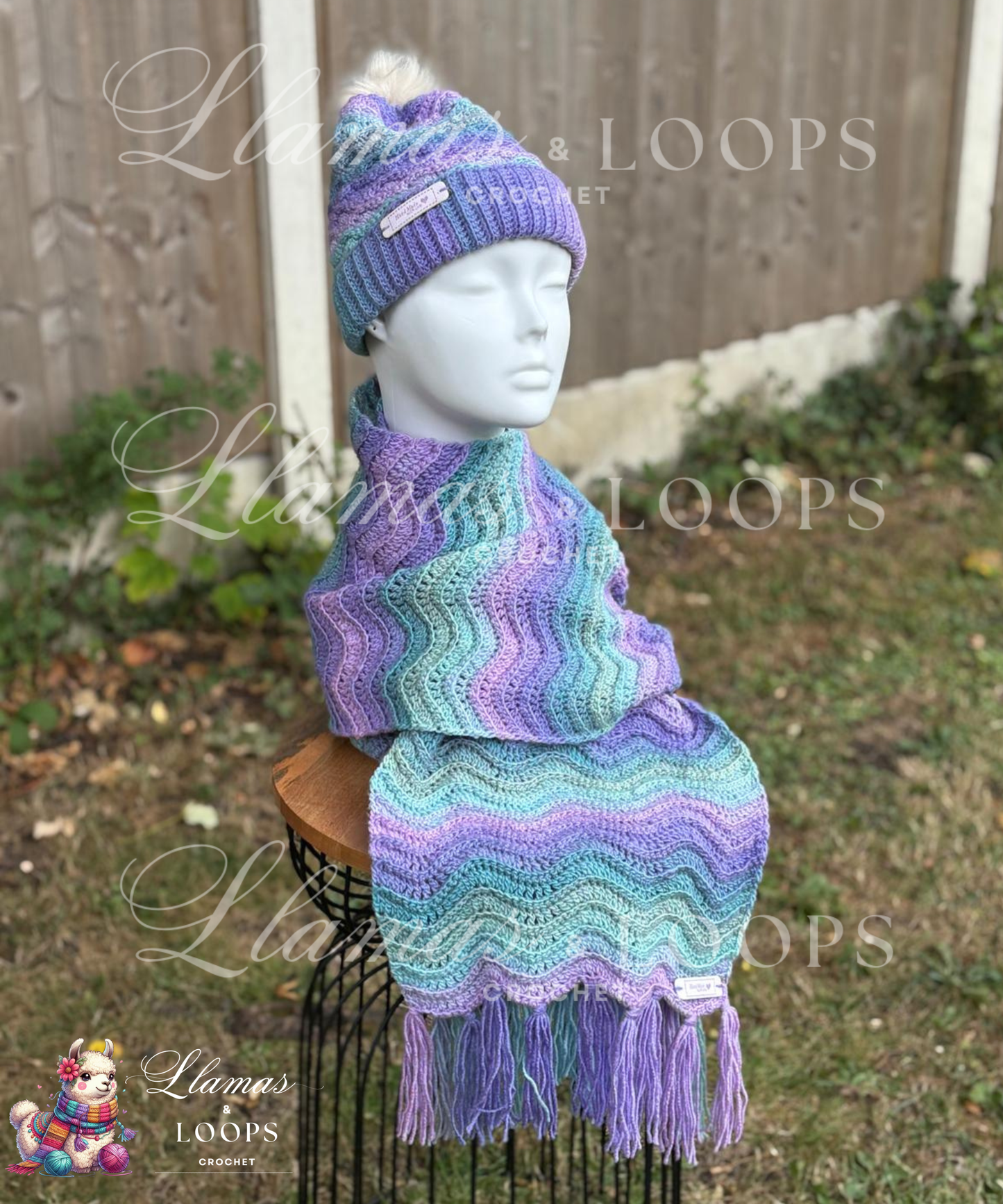Ocean Drift Set - (Scarf + Bobbie Hat)  Blue, Green, Mixed, Purple