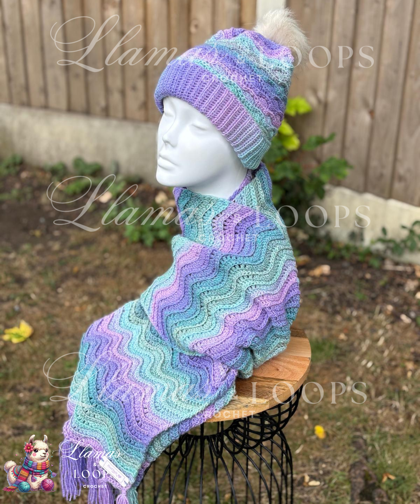 Ocean Drift Set - (Scarf + Bobbie Hat)  Blue, Green, Mixed, Purple