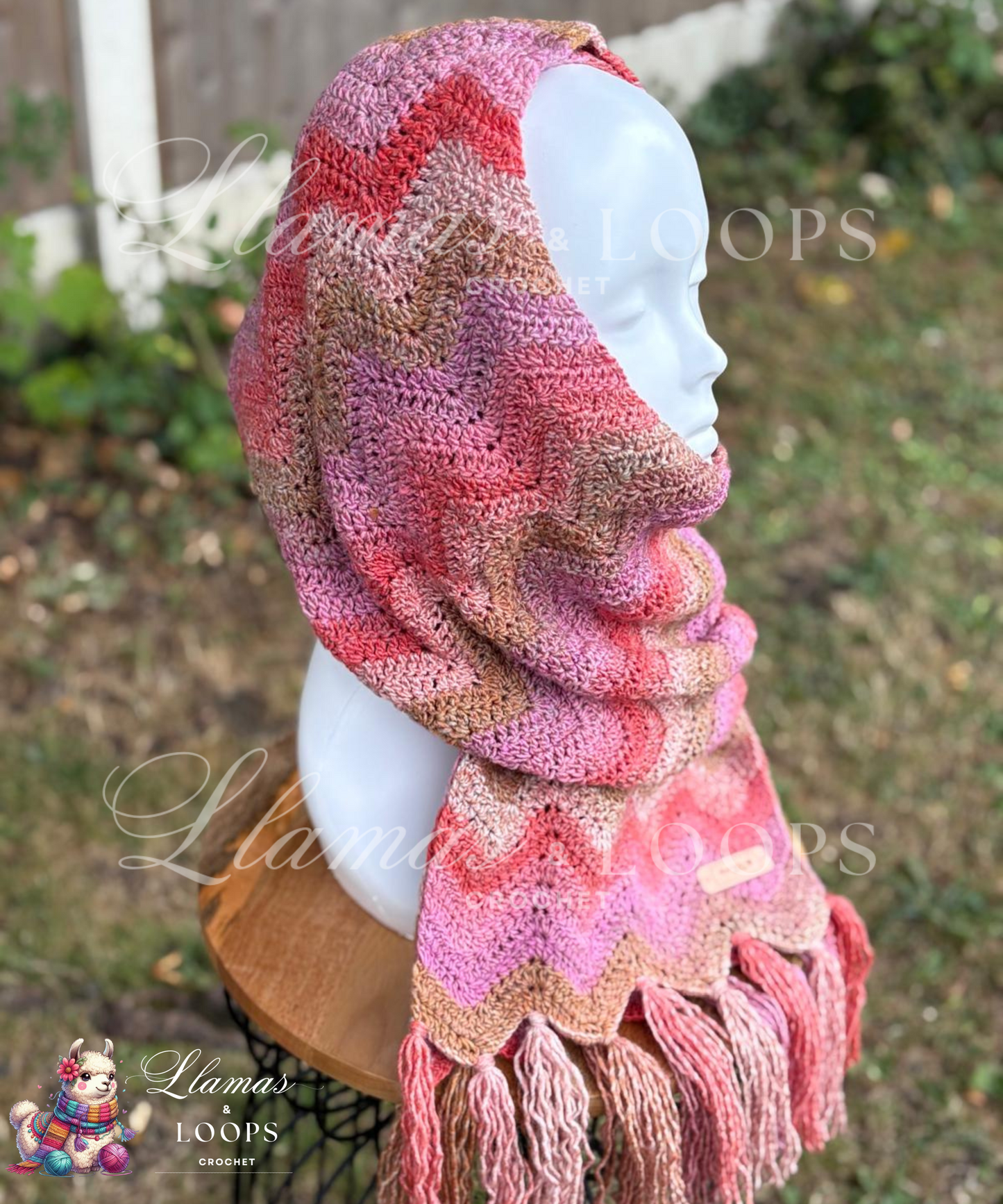 Blush Canyon Waves Crochet Scarf – Pink, Light red, and Light brown