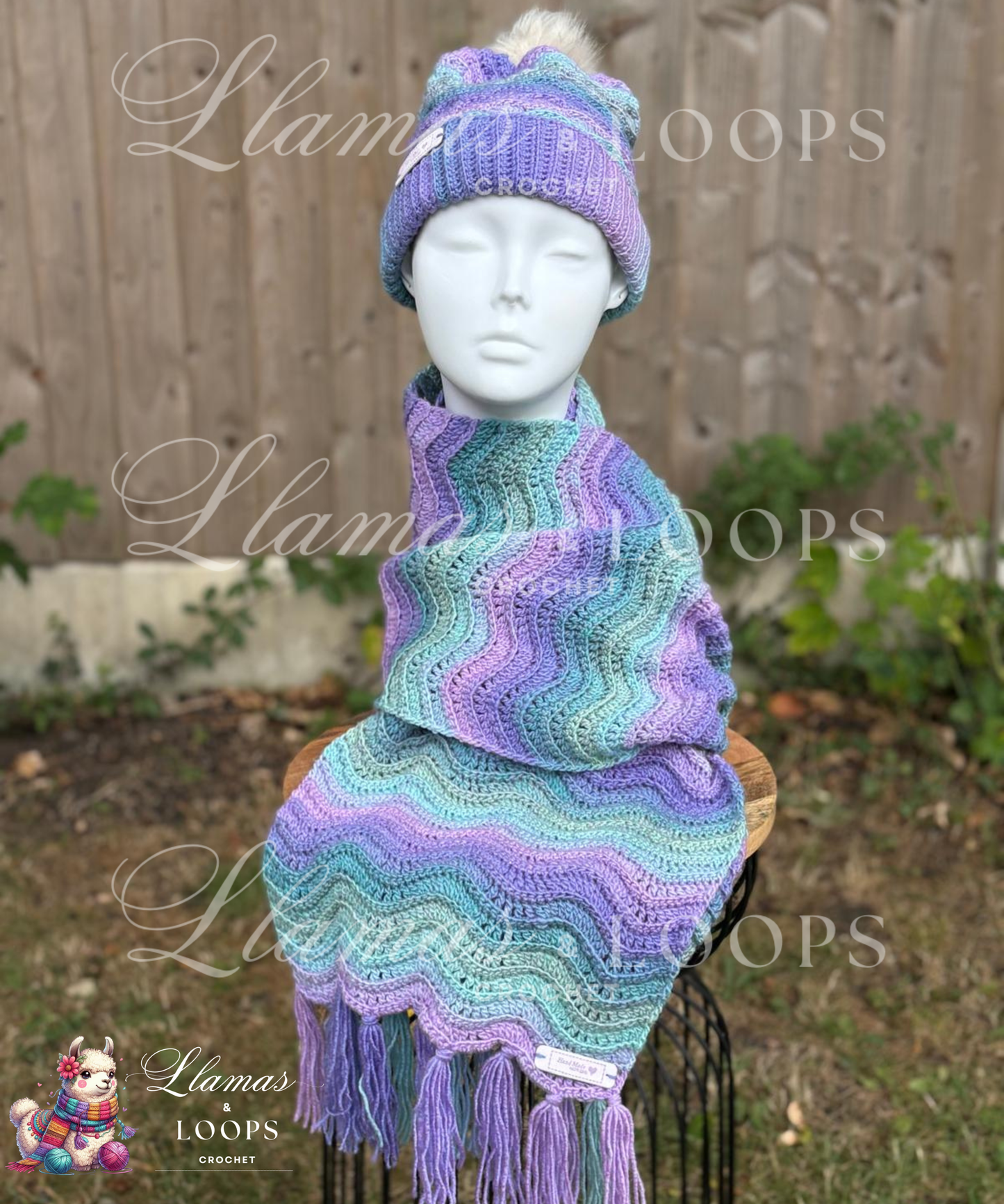Ocean Drift Set - (Scarf + Bobbie Hat)  Blue, Green, Mixed, Purple