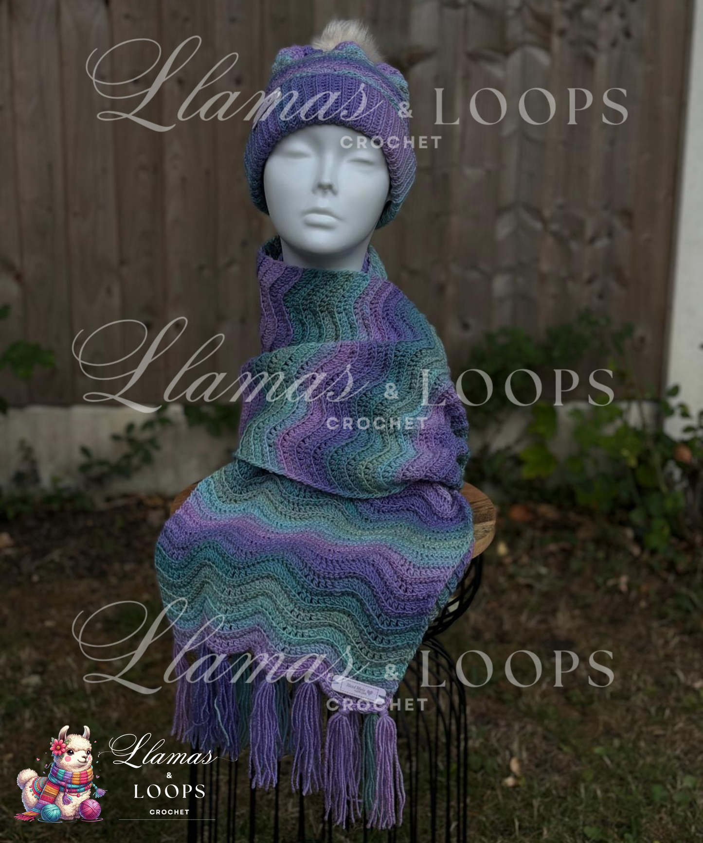Ocean Drift Set - (Scarf + Bobbie Hat)  Blue, Green, Mixed, Purple