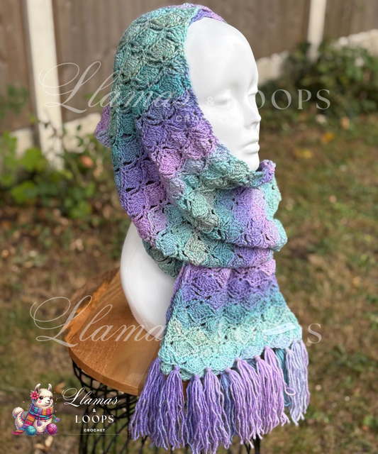 Ocean Blossom Crochet Shell Stitch Scarf – Turquoise, Lilac, Pink and Light Green
