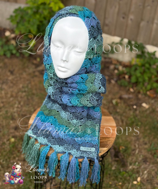 Mint & Marine Crochet Shell Stitch Scarf – Blue, Green, Turquoise and Light Green