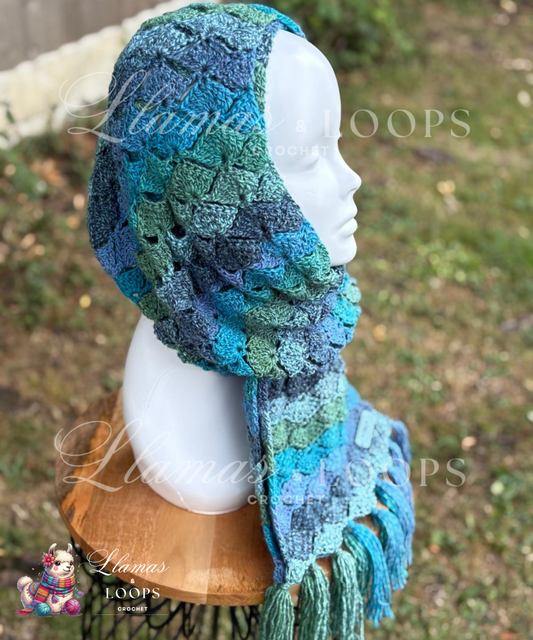 Mint & Marine Crochet Shell Stitch Scarf – Blue, Green, Turquoise and Light Green