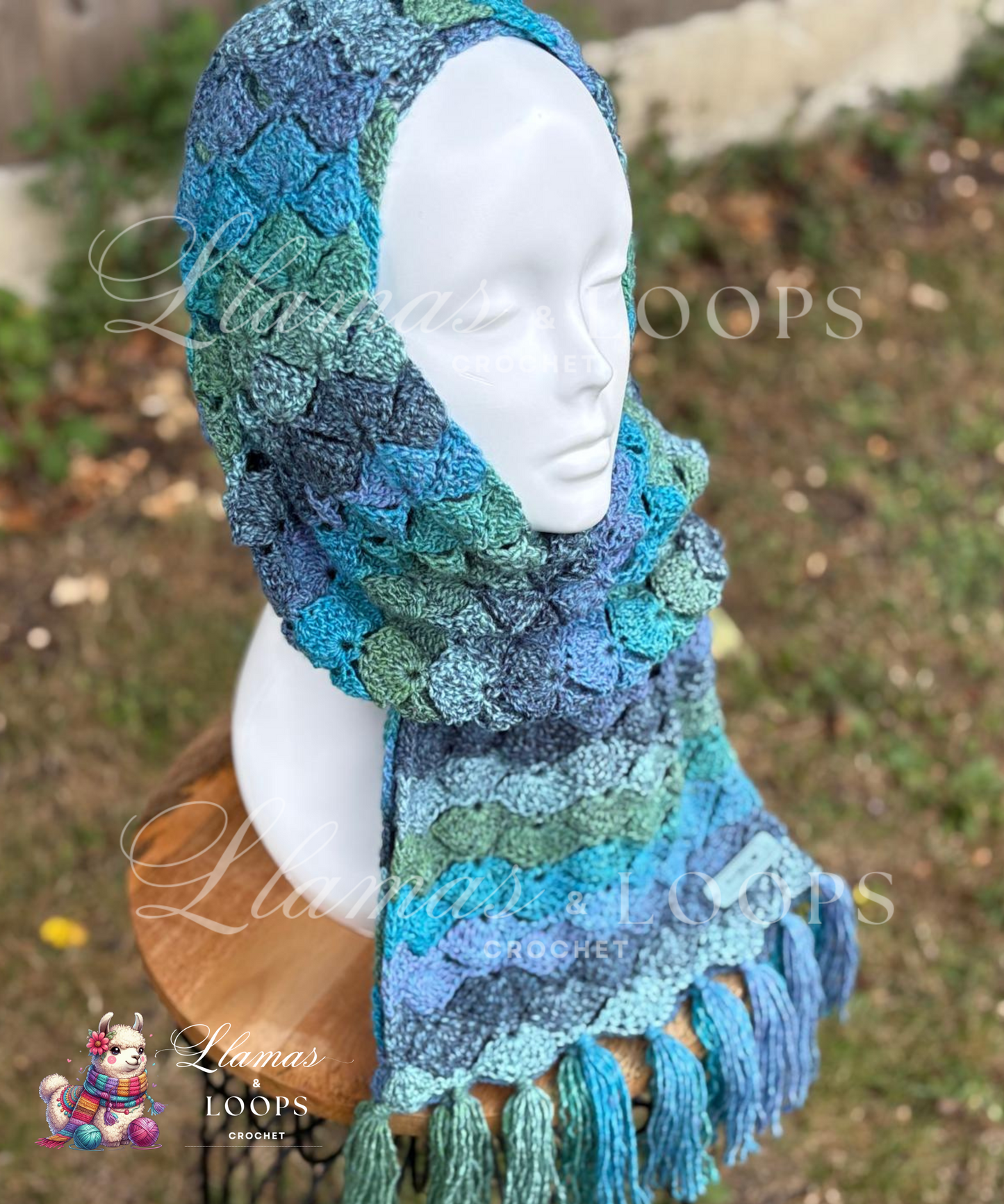 Mint & Marine Crochet Shell Stitch Scarf – Blue, Green, Turquoise and Light Green