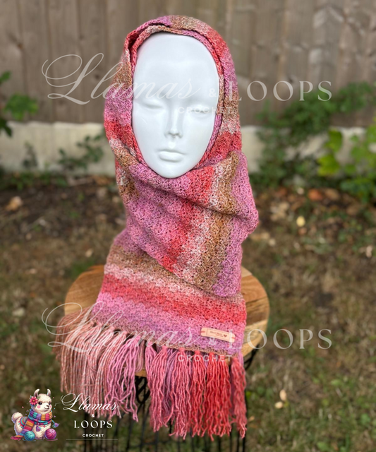Rosewood Harmony Scarf - Blush pink, Soft red, and Earthy light brown
