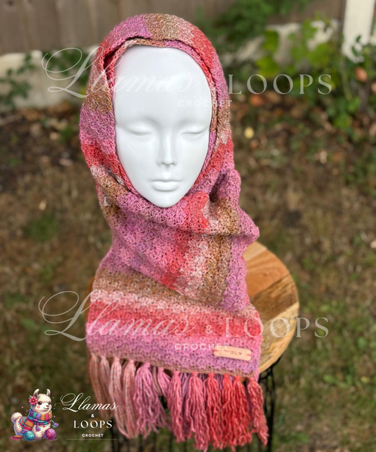 Rosewood Harmony Scarf - Blush pink, Soft red, and Earthy light brown