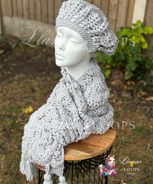 Silver Whisper Puff Set - (Stole + Beret)