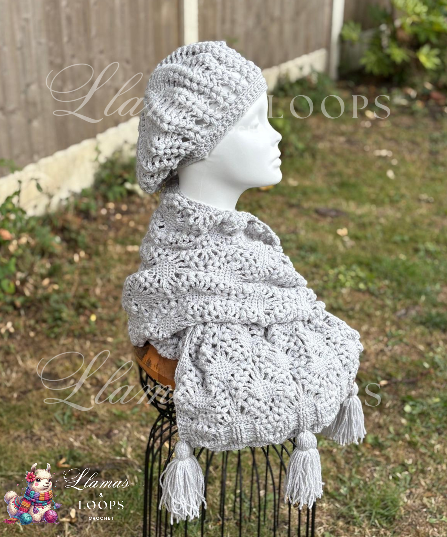 Silver Whisper Puff Set - (Stole + Beret)
