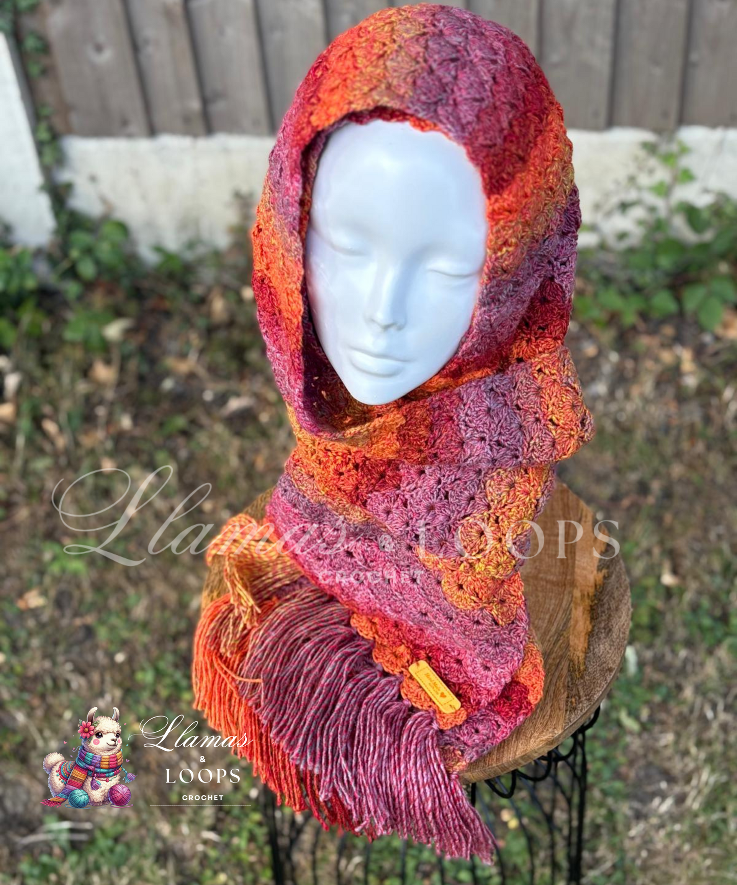 The Sunset Crochet Shell Stitch Scarf – Orange, Yellow, and Red.