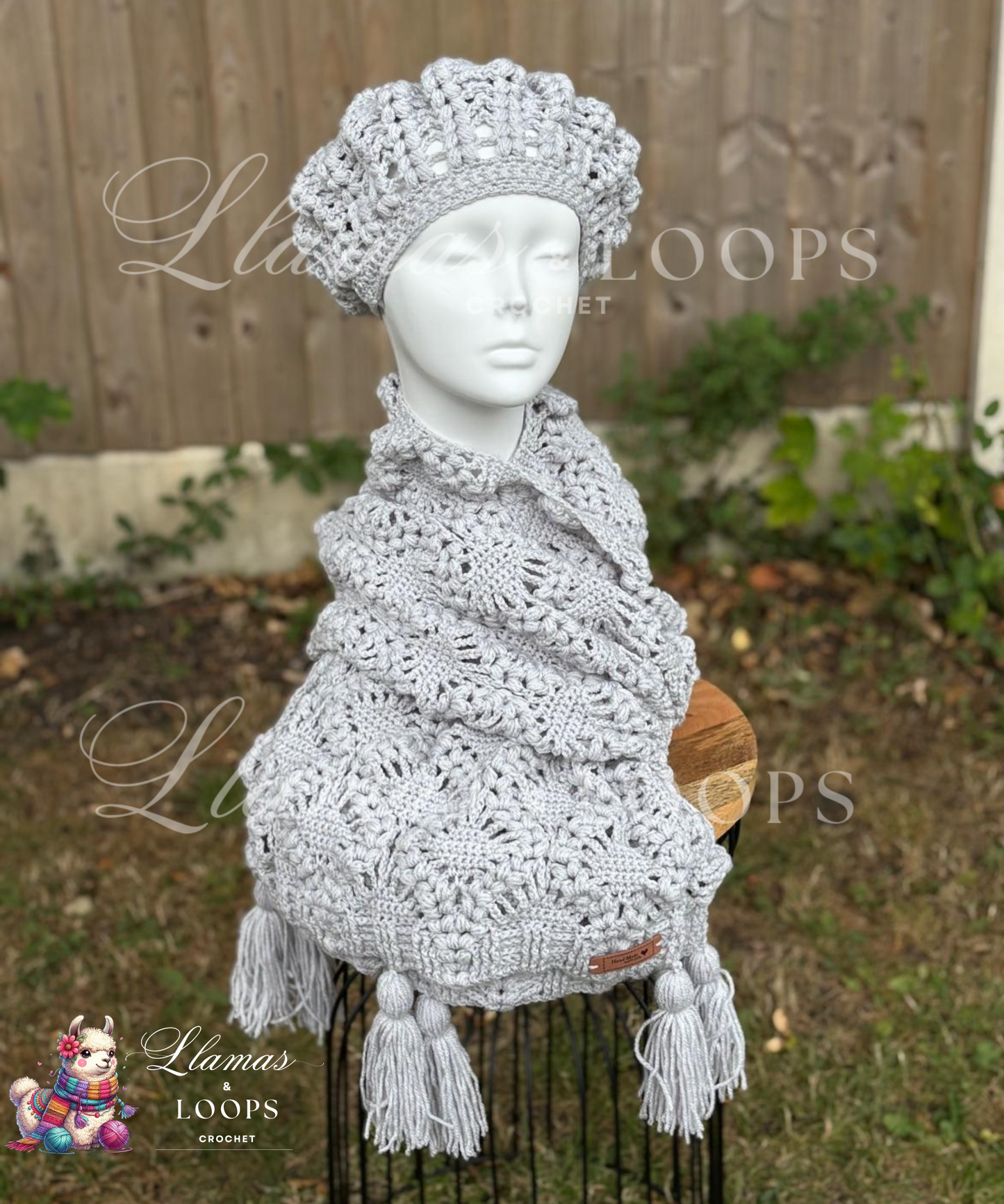 Silver Whisper Puff Set - (Stole + Beret)