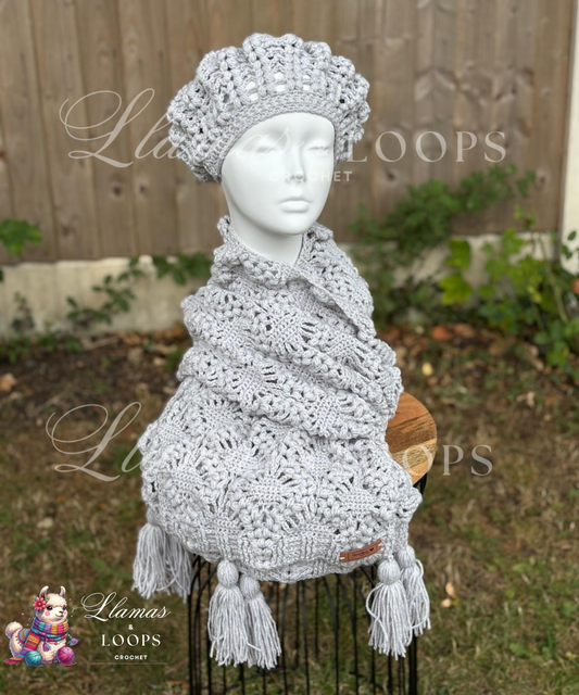 Silver Whisper Puff Set - (Stole + Beret)